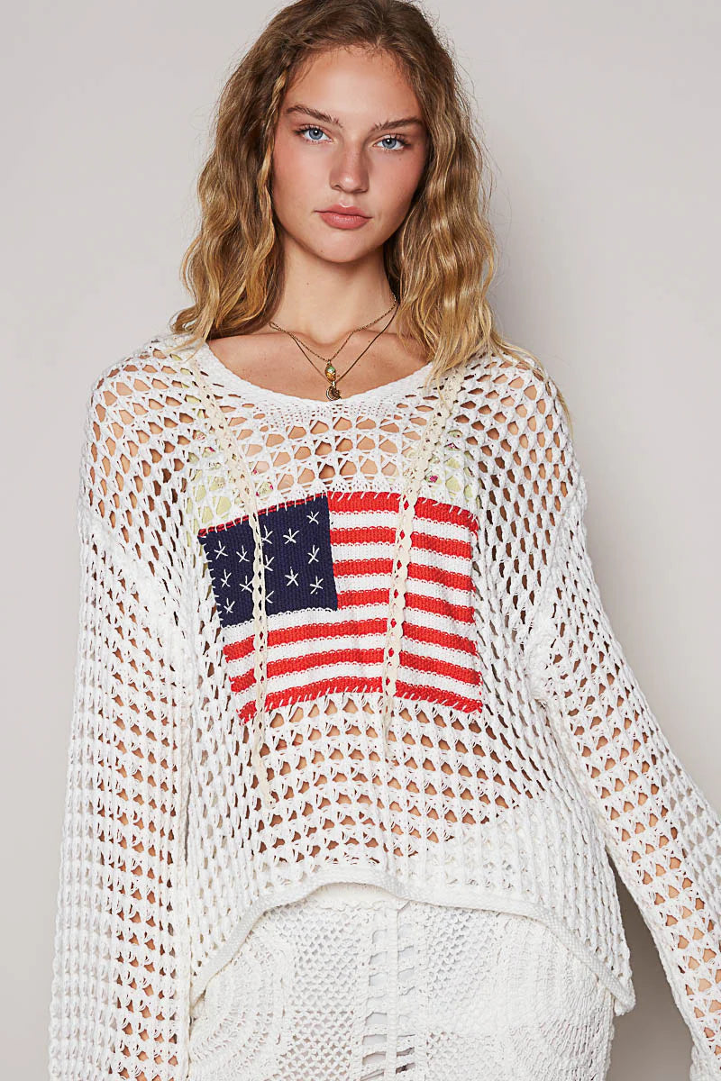POL V-Neck American Flag Hoodie