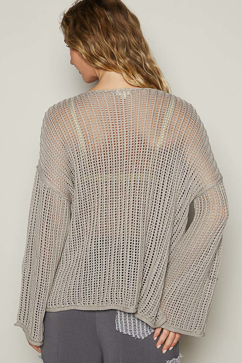 POL Long Sleeve Star Weave Sweater