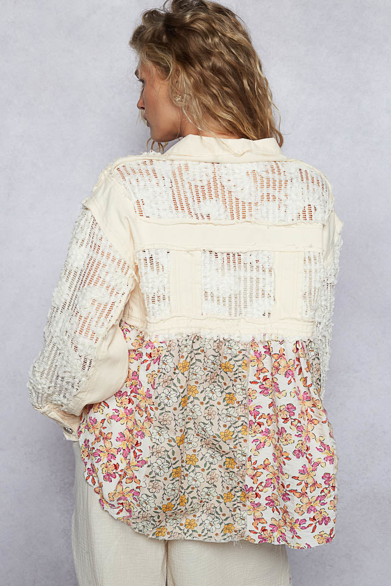 Pol Balloon Sleeve Crochet Lace Mix Top