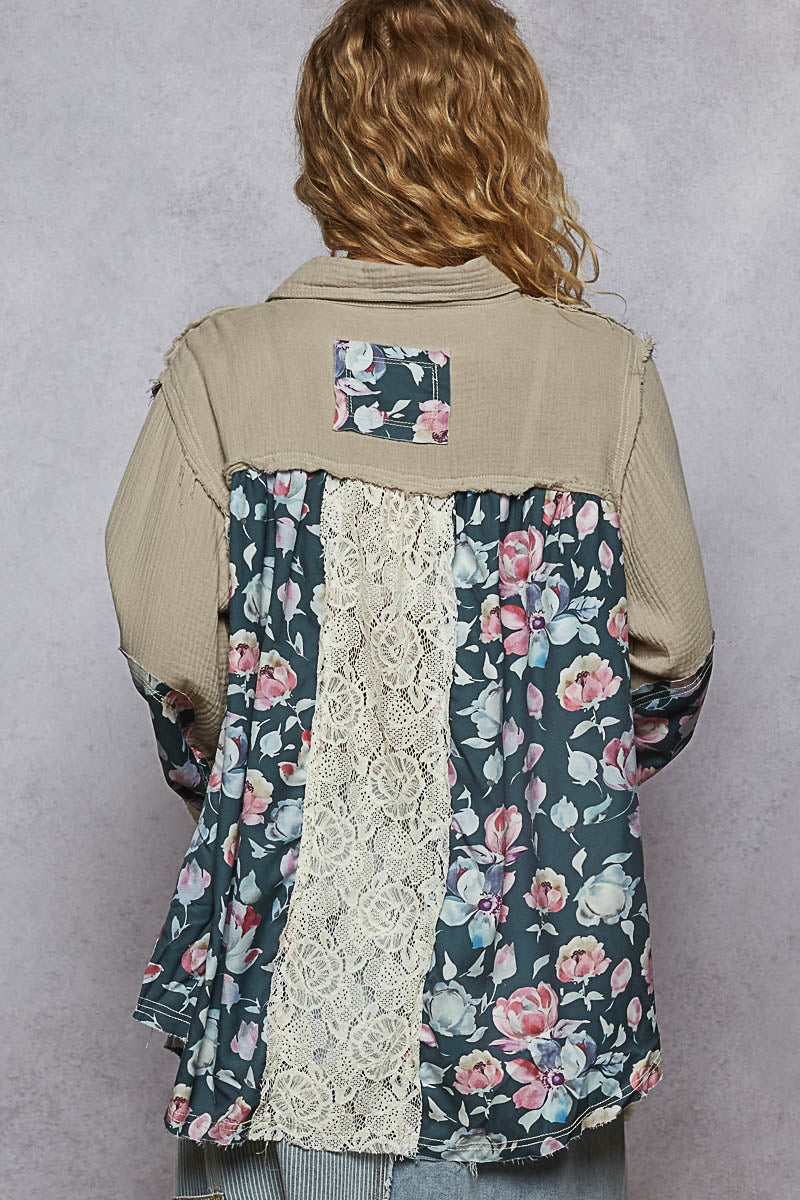 Pol Balloon Sleeve Gauze Lace Mix Ruffle Jacket