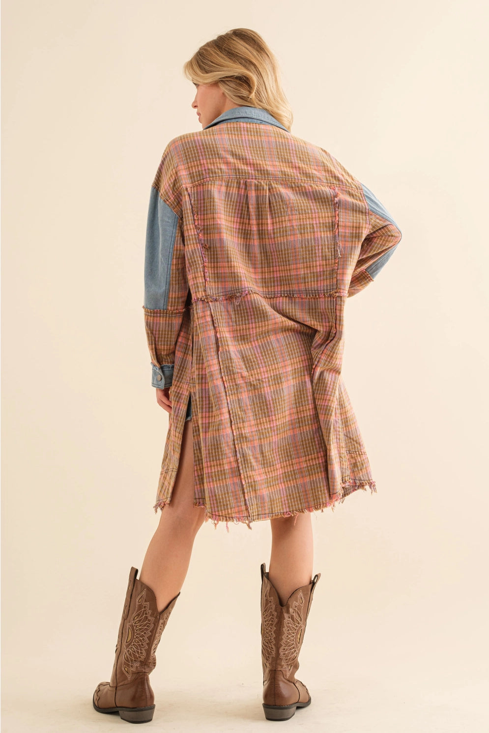 Blue B Plaid Denim Snap Up Shirt Jacket