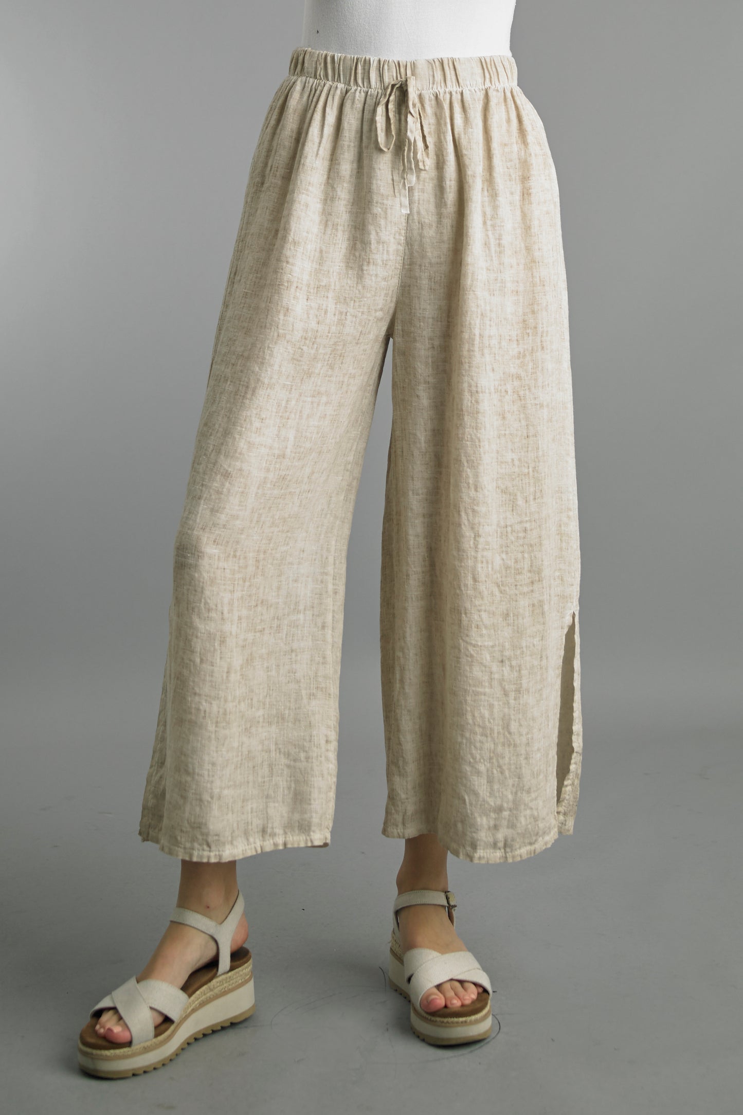 Tempo Paris Side Slit Wide Leg Linen Pants