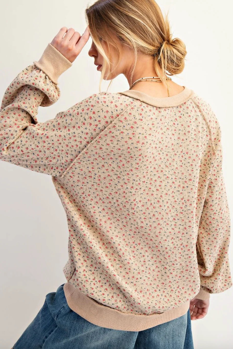 Easel Ditsy Flower Print Thermal Pullover
