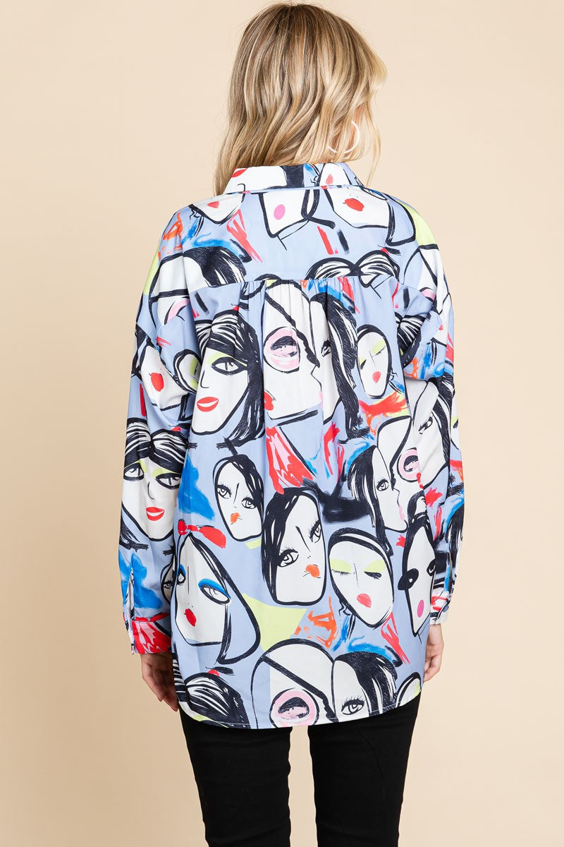 Jodifl Face Print Button Up Top