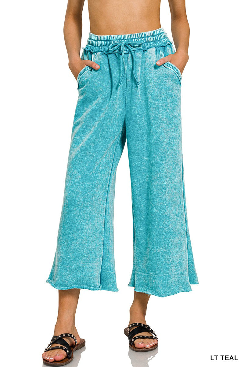 Zenana Acid Wash Fleece Palazzo Sweat Pants