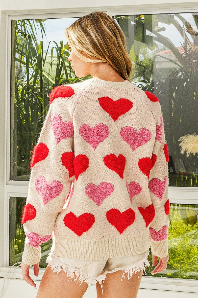 Bibi Heart Embroideries Raglan Sleeve Sweater
