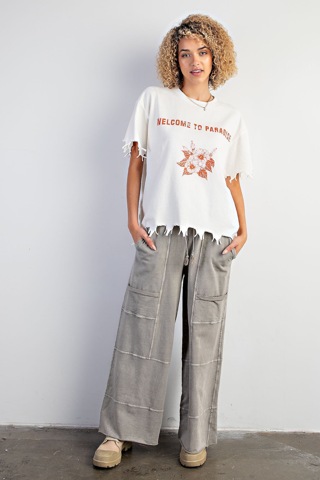 Easel Distressed Hem Terry Knit Top – The Clothing Loft Boutique