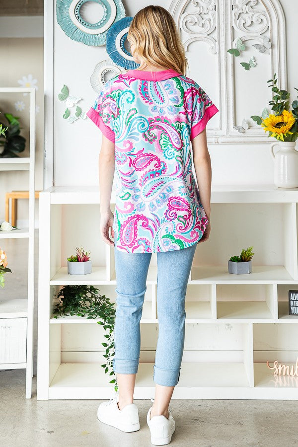 Heimish Dolman Sleeve V-Neck Paisley Print Top