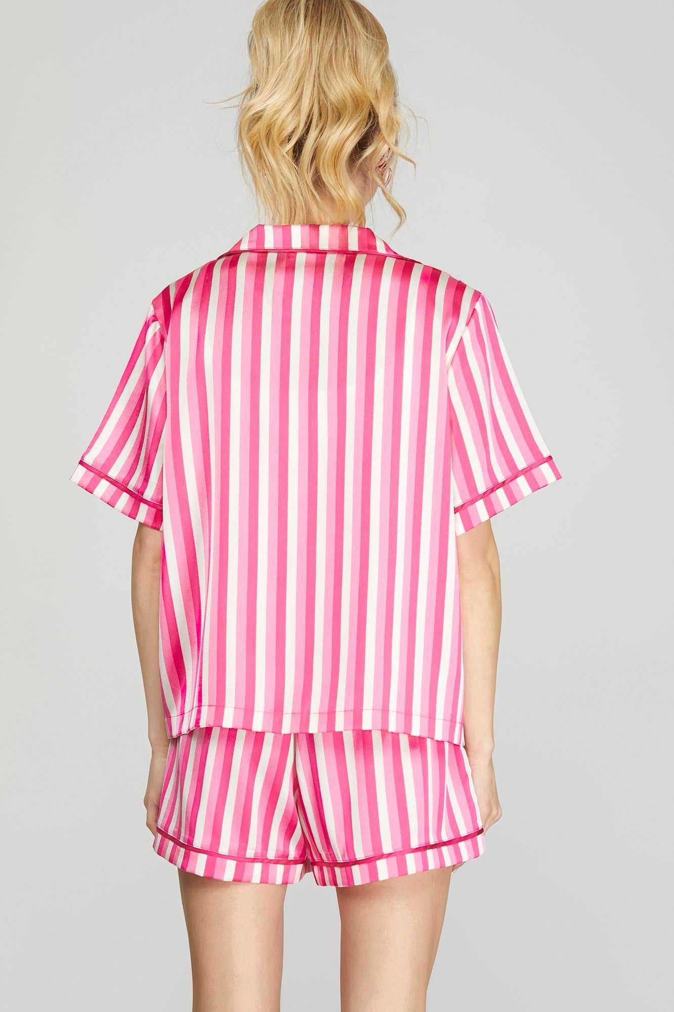 She + Sky Stripe Print Short Sleeve Pajama Set