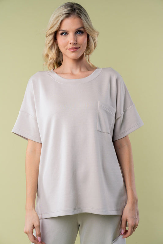 White Birch Half Sleeve Knit Top With Pocket
