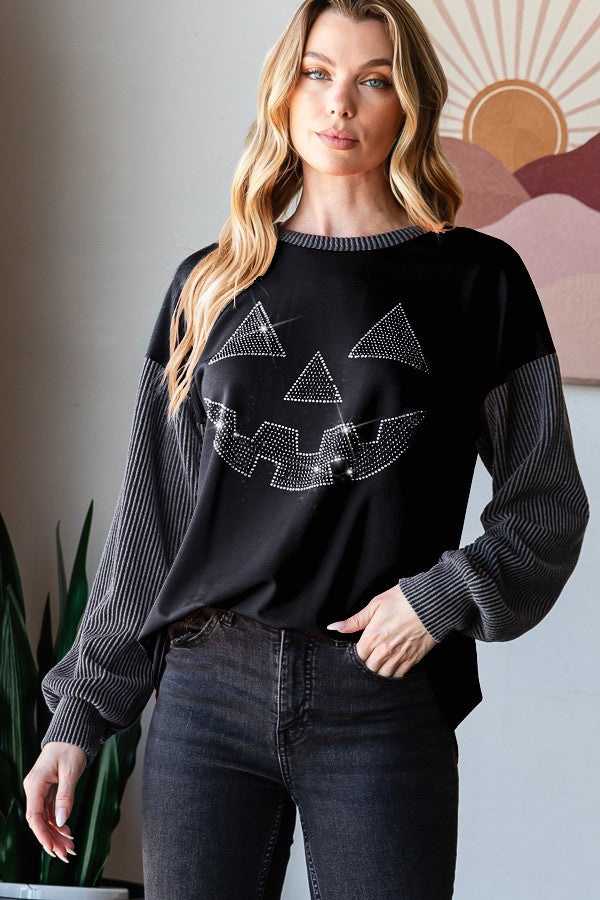 Heimish Urban Ribbed Rhinestone Pumpkin Top