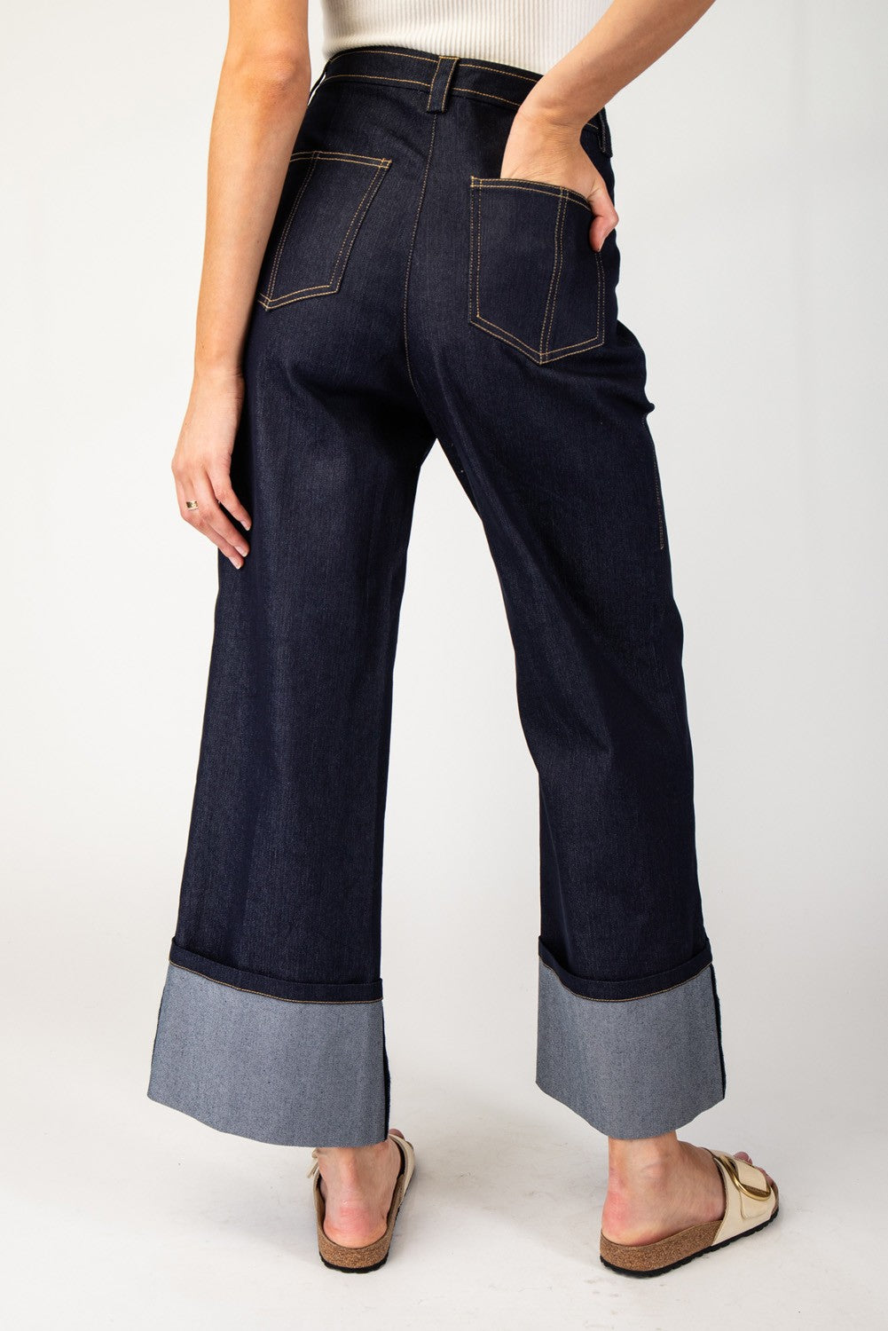 ee:some Cuff Detail Denim Pants