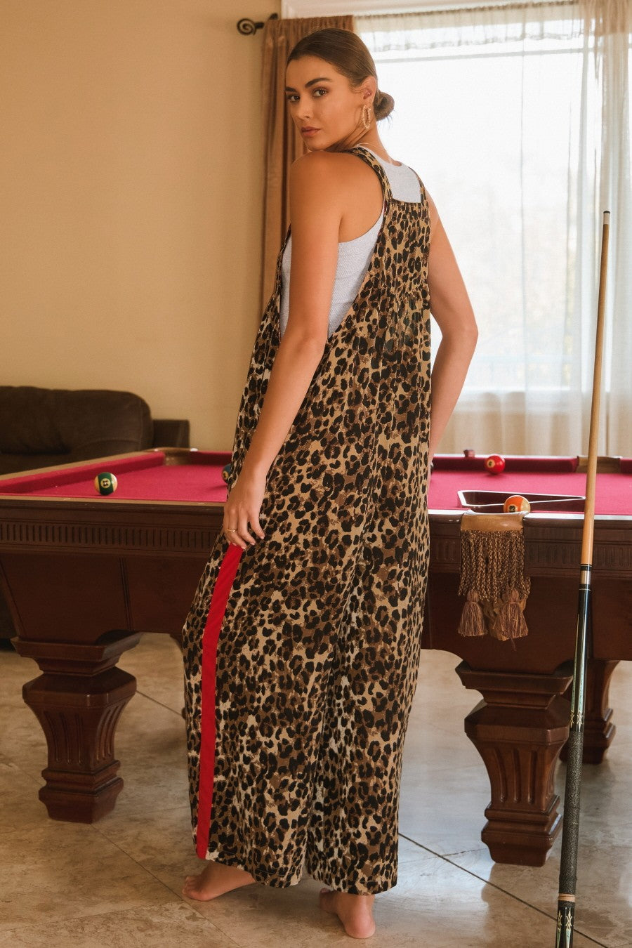Oddi Leopard Printed Overall Jumpsuit W/Contrast Band