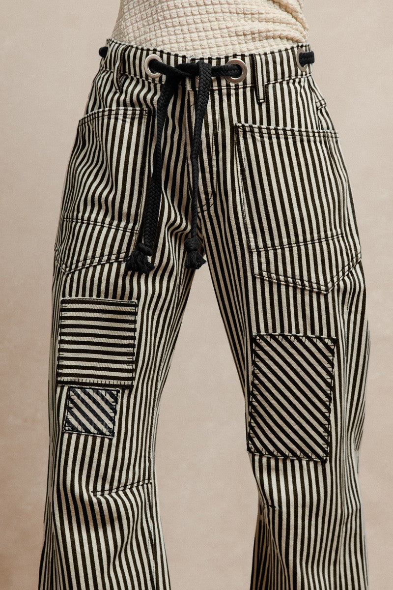 Bibi Striped Twill Barrel Pants
