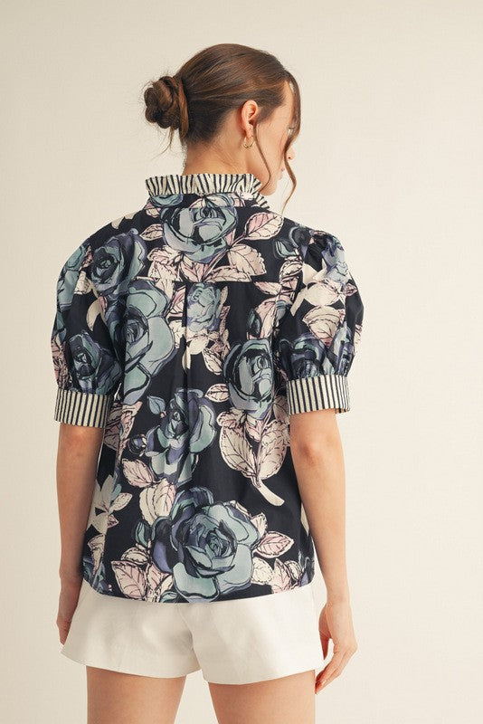 Jodifl Ruffled Mock Neck Floral Top