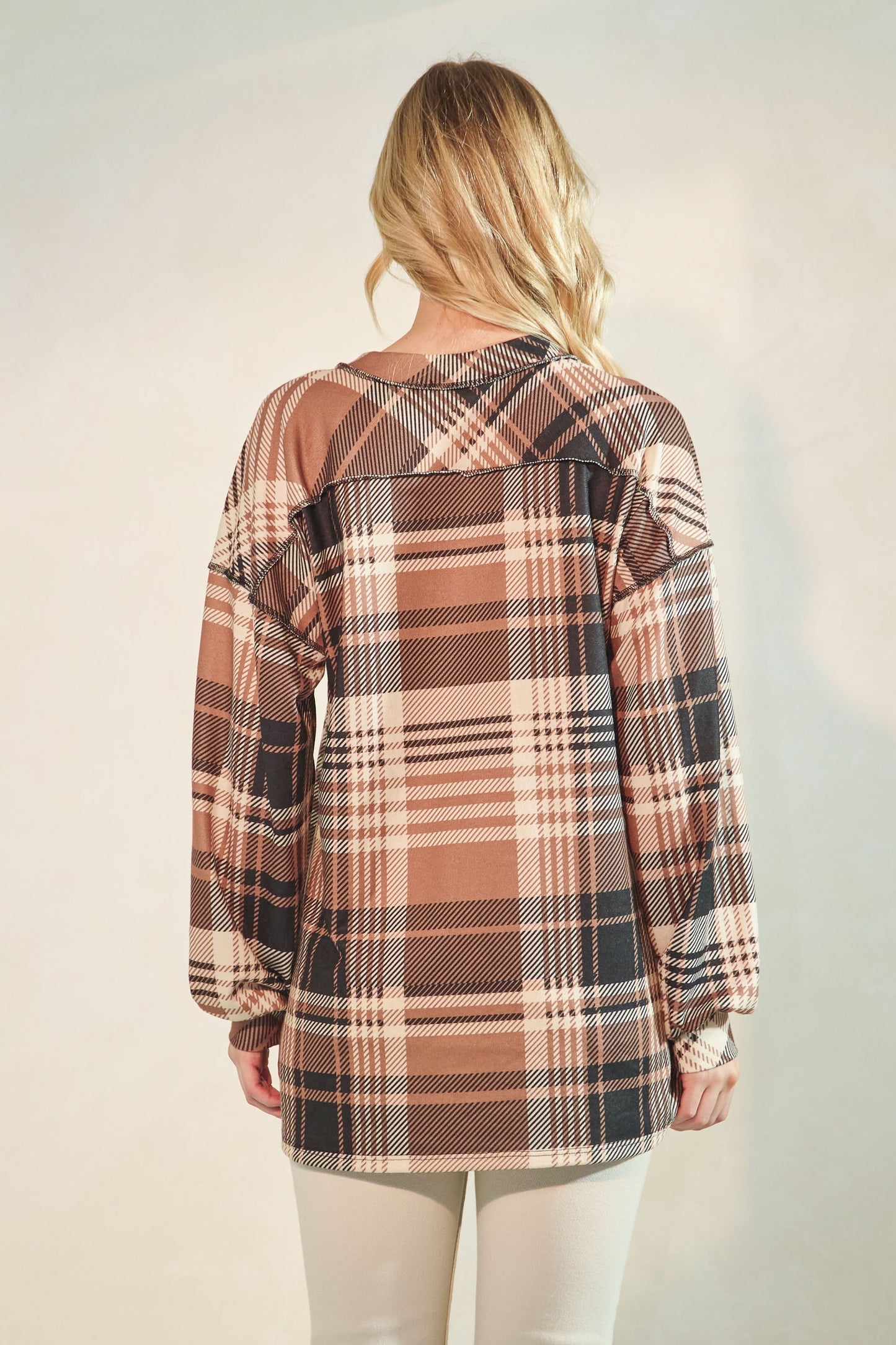 Heimish Puff Sleeve Plaid Top