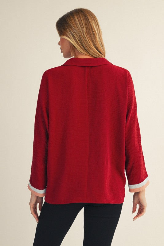 Jodifl Color Contrast Accent Crinkled Solid Top