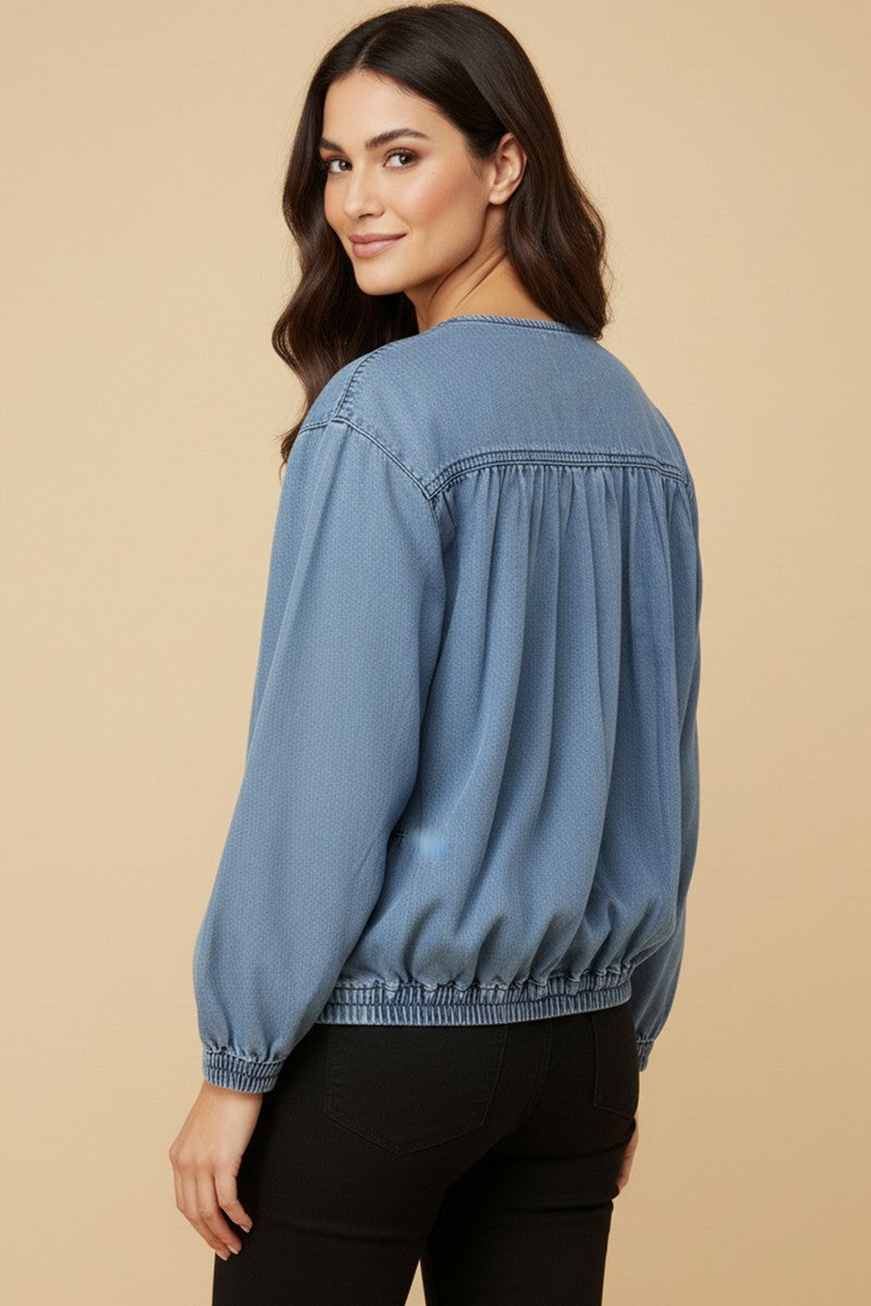 Hayden Gathered Detail Batwing Denim Jacket