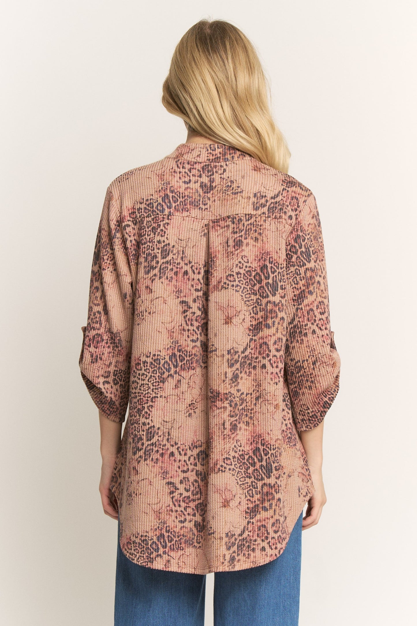 Heimish Mandarin Collar Animal Urban Rib Top