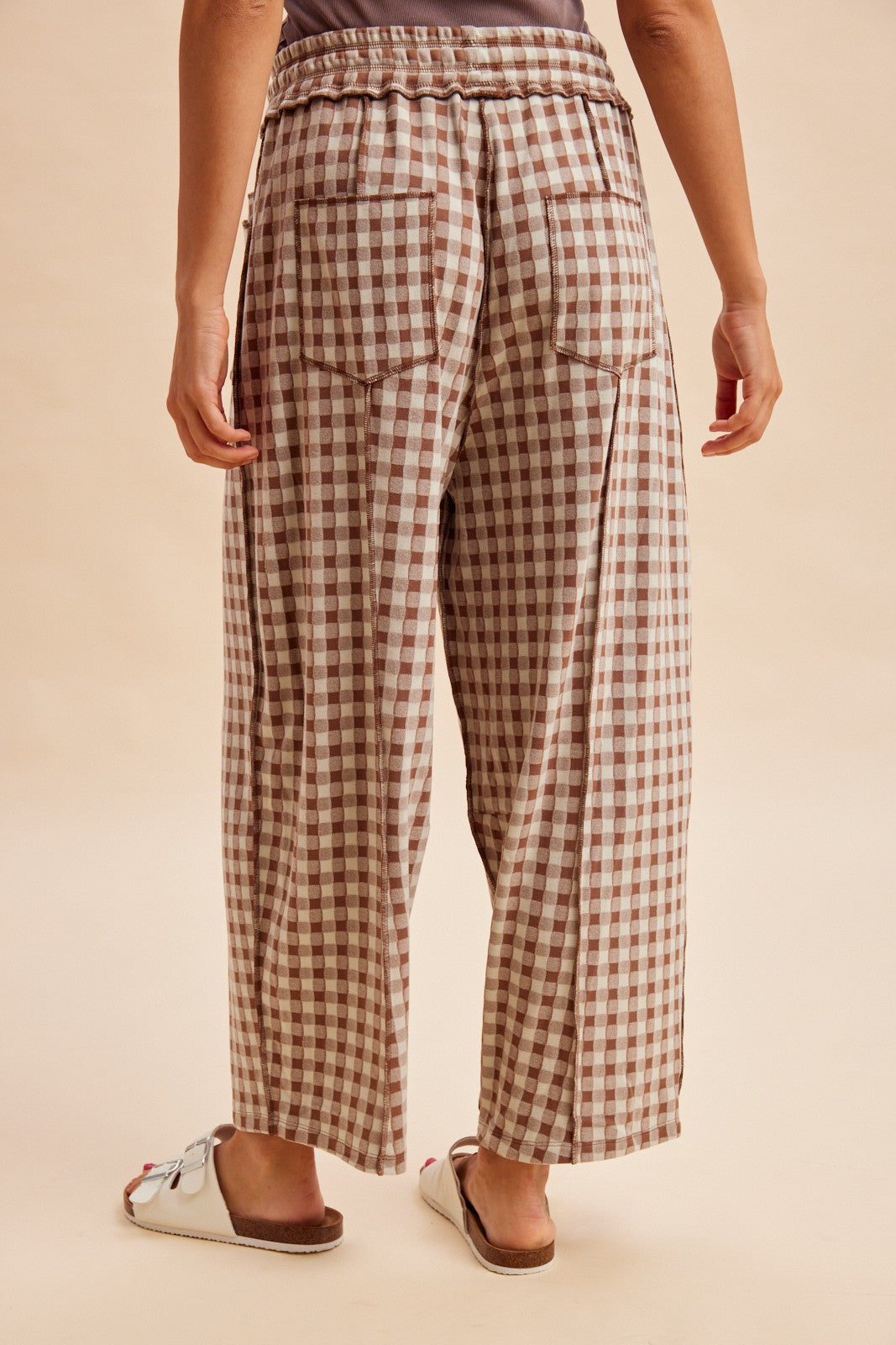 Anniewear Soft Brushed Check Barrel Utility Pants