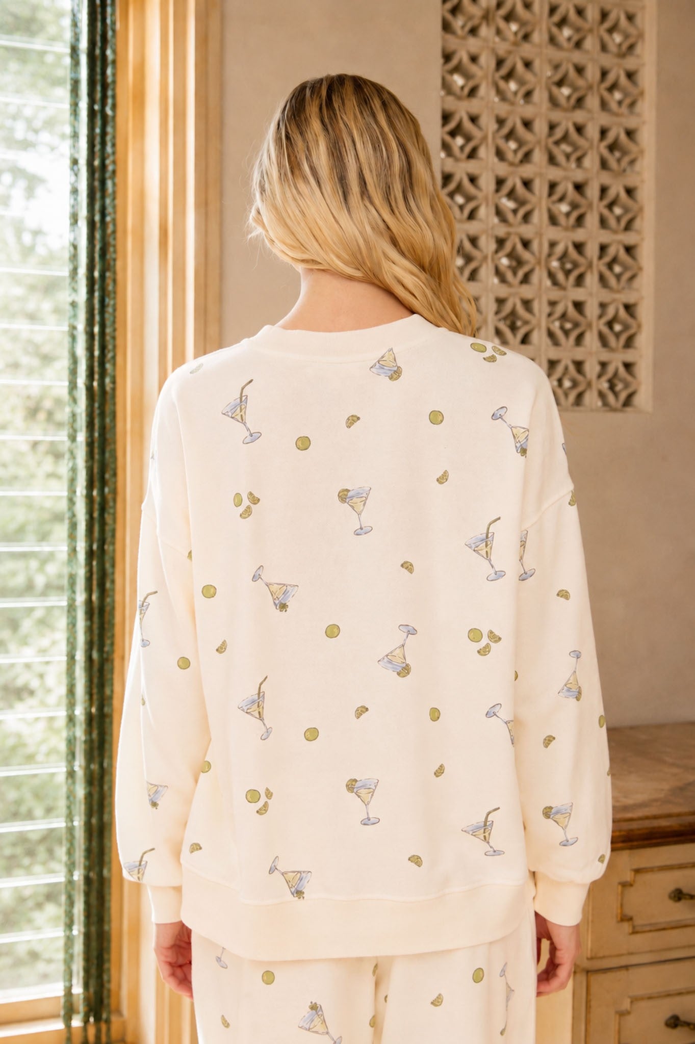 JOA Martini Motif Crew Knit Top