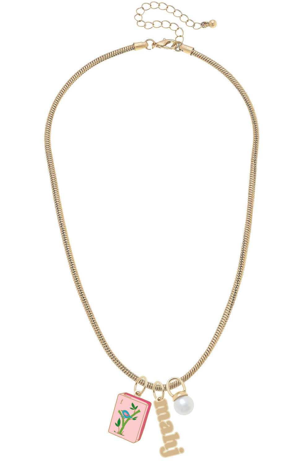 Canvas Style Mahjong Charm Necklace Shiny Gold