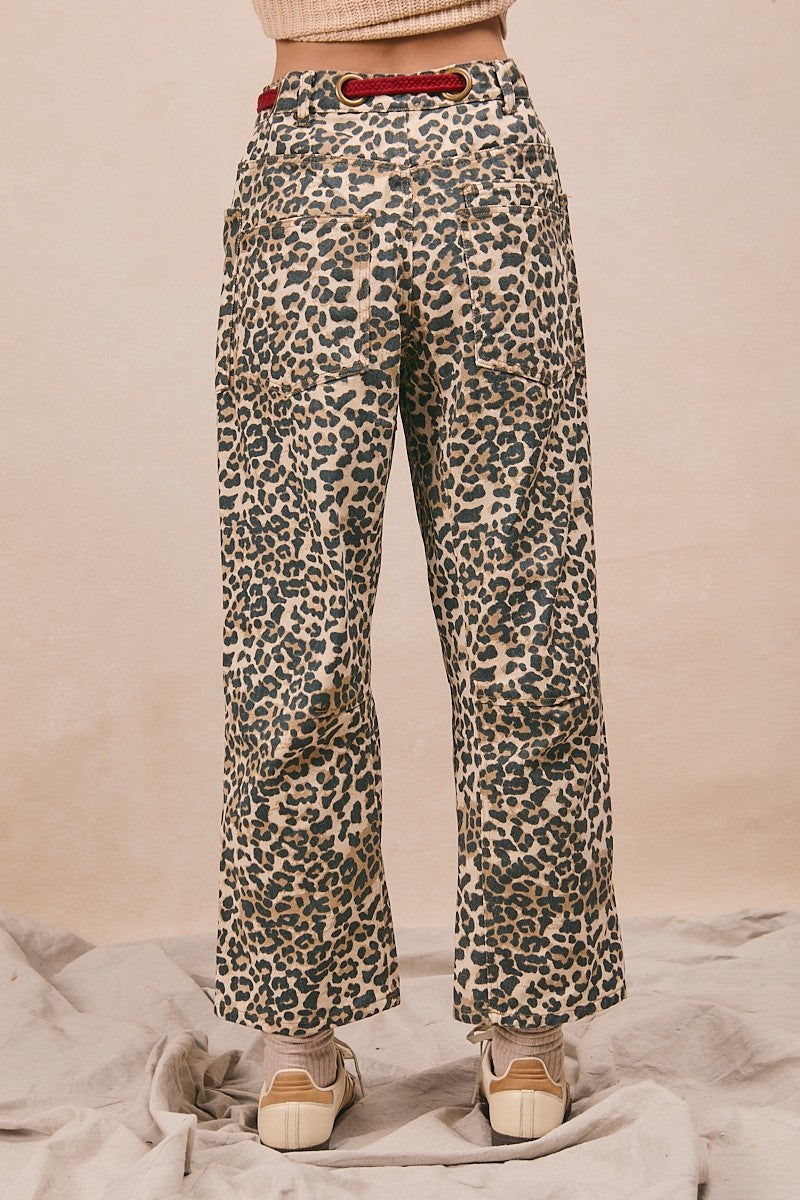 Bibi Braided Waist Belt Leopard Print Pants
