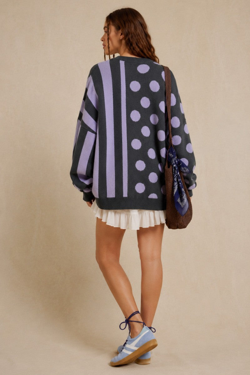 Jade By Jane Mix Dot & Stripe Knit Cardigan