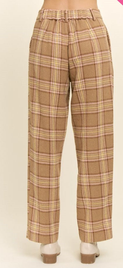 Davi & Dani Plaid Wool Blend Wide Leg Trousers