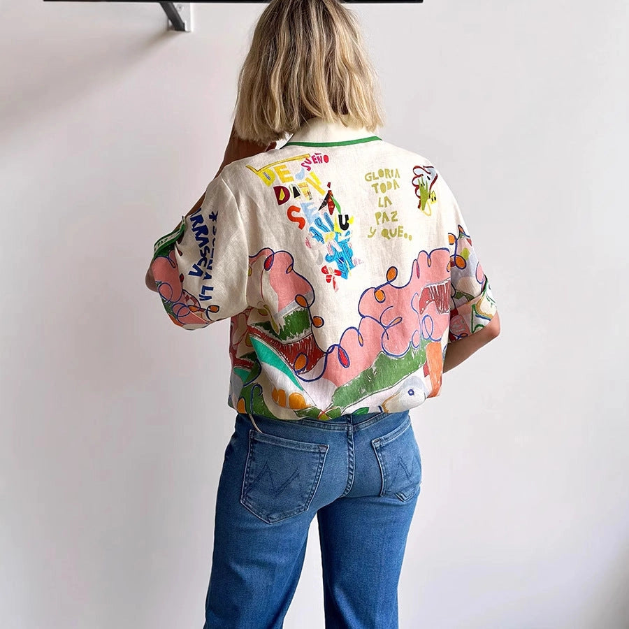 Halcyon Outfitters Graffiti Print Linen Shirt