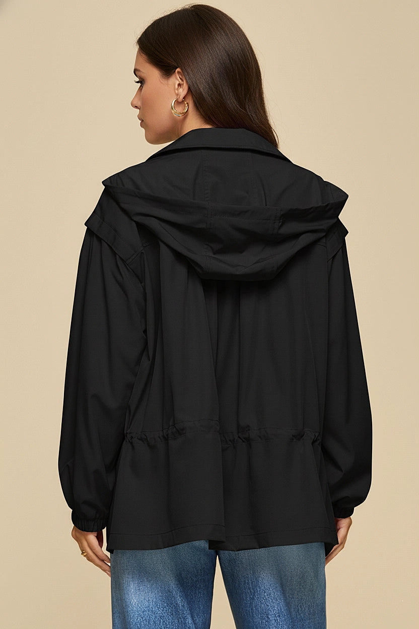 Dear Scarlett Double Breasted Pocket Jacket W/Hoodie