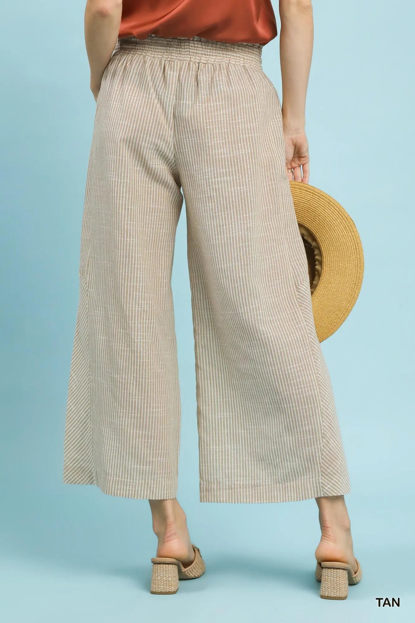 Umgee Linen Striped Wide Leg Pants