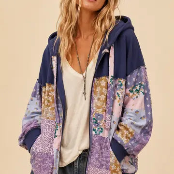 J.NNA Multi Pattern Patchwork Hoodie
