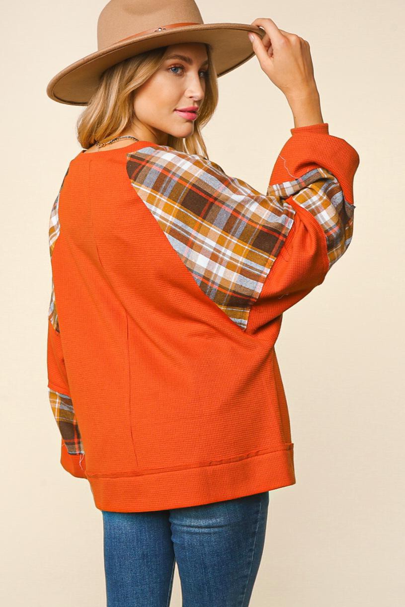 Haptics Thermal Knit Color Block Bubble Sleeve Top
