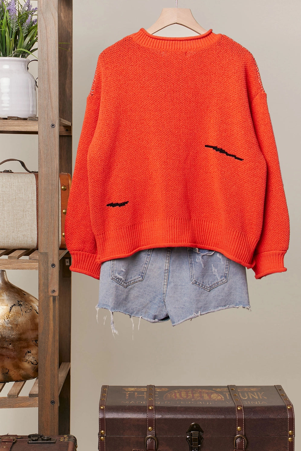 Mello Halloween Spooky Face Ghost Knit Top