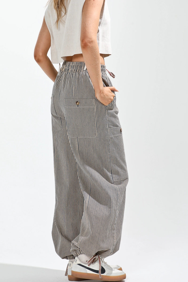 Noaboa Elastic Waist Vintage Washed Stripe Pants