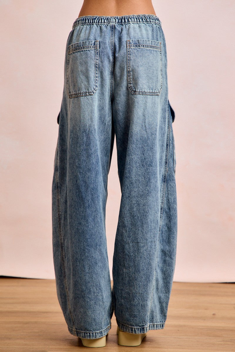 Bibi Baggy Barrel Denim Cargo Pants
