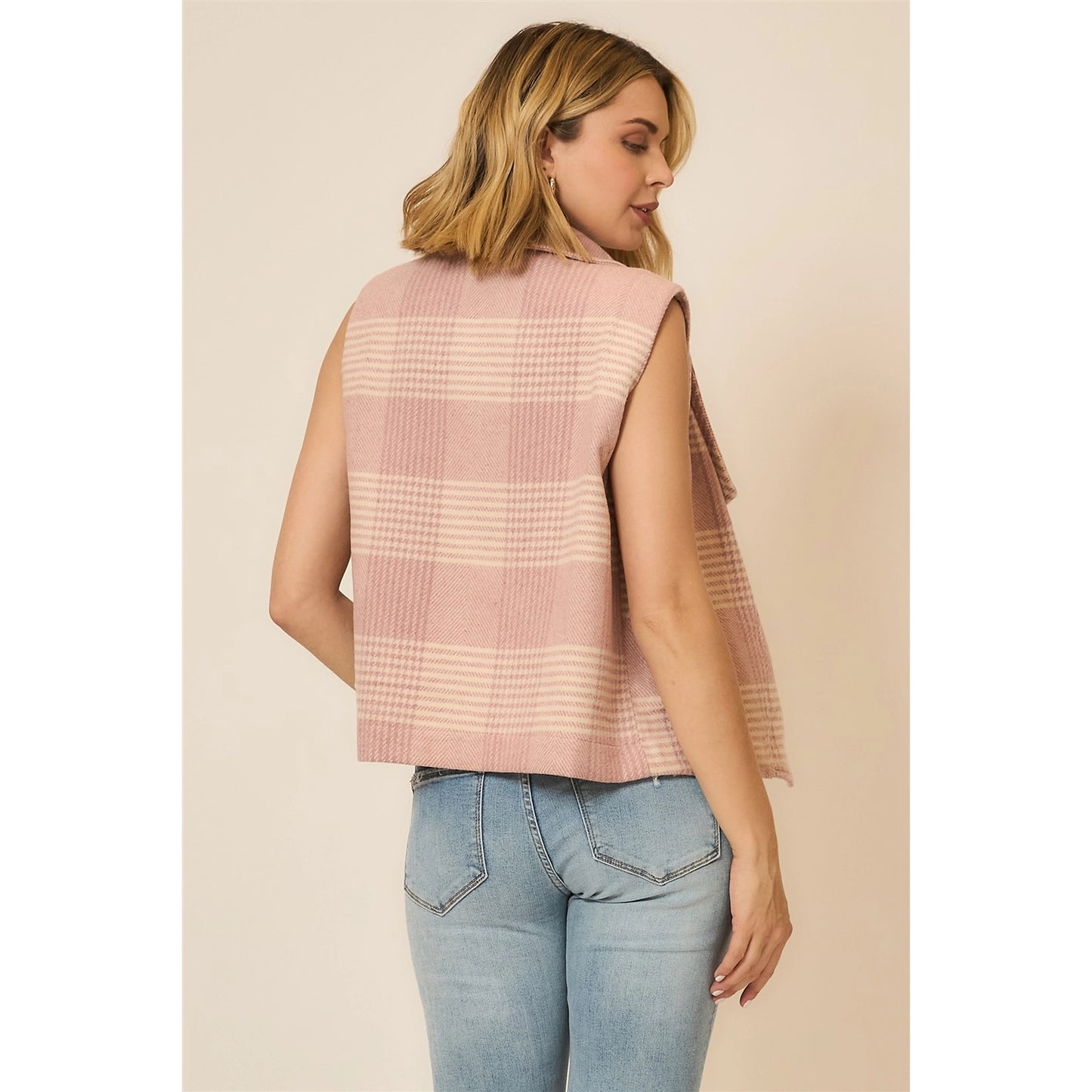 Cozy Co. Plaid Open Front Sleeveless Jacket