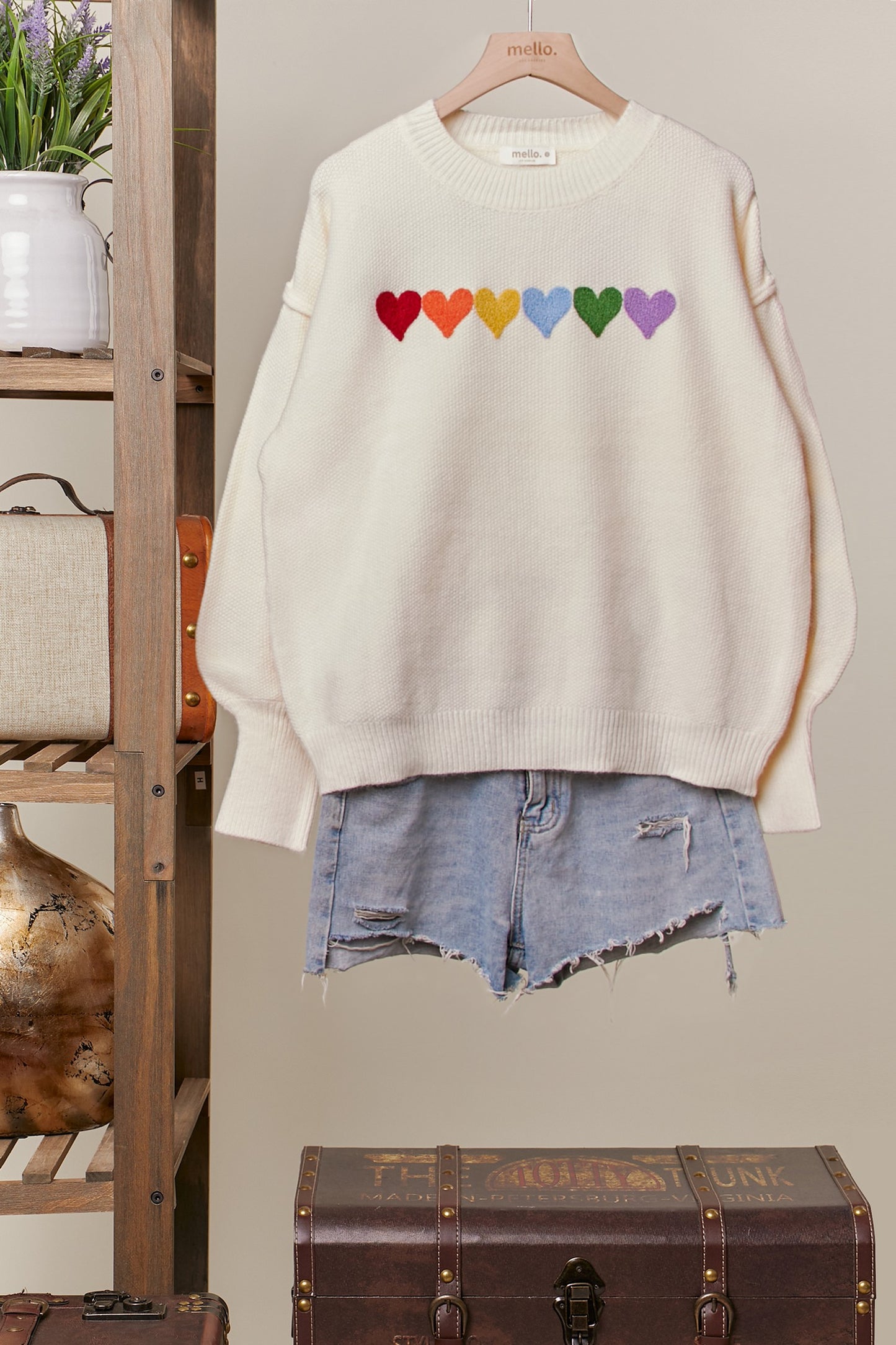 Mello Rainbow Heart Shaped Patch Sweater