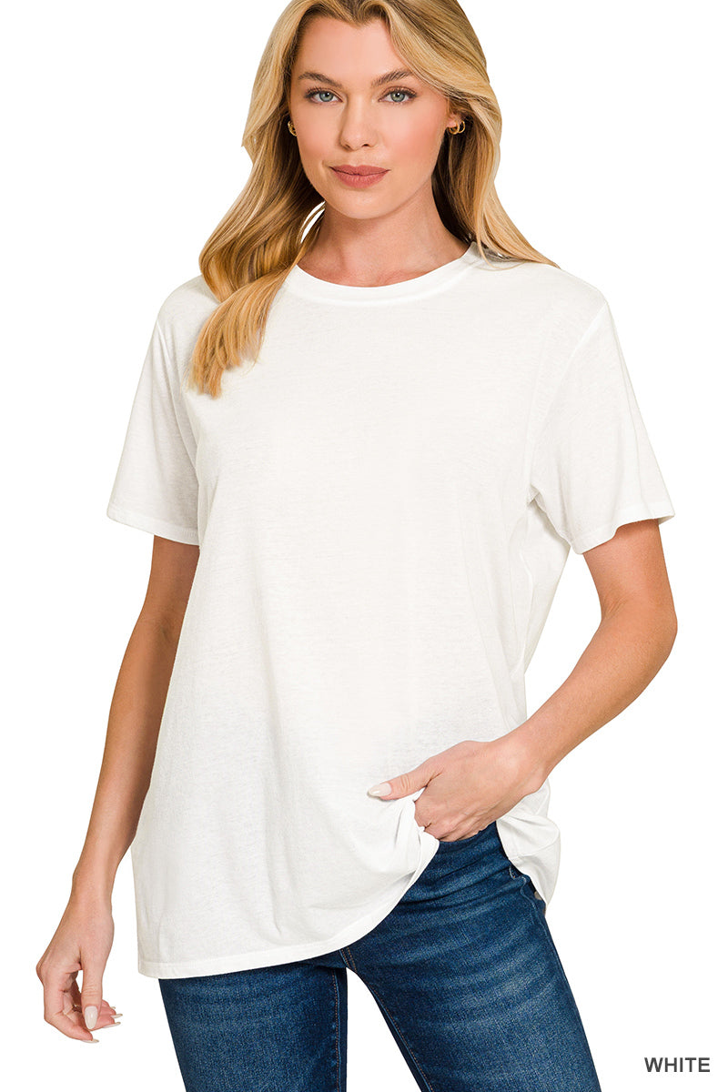 Zenana Plus Boyfriend Cotton Round Neck Tee