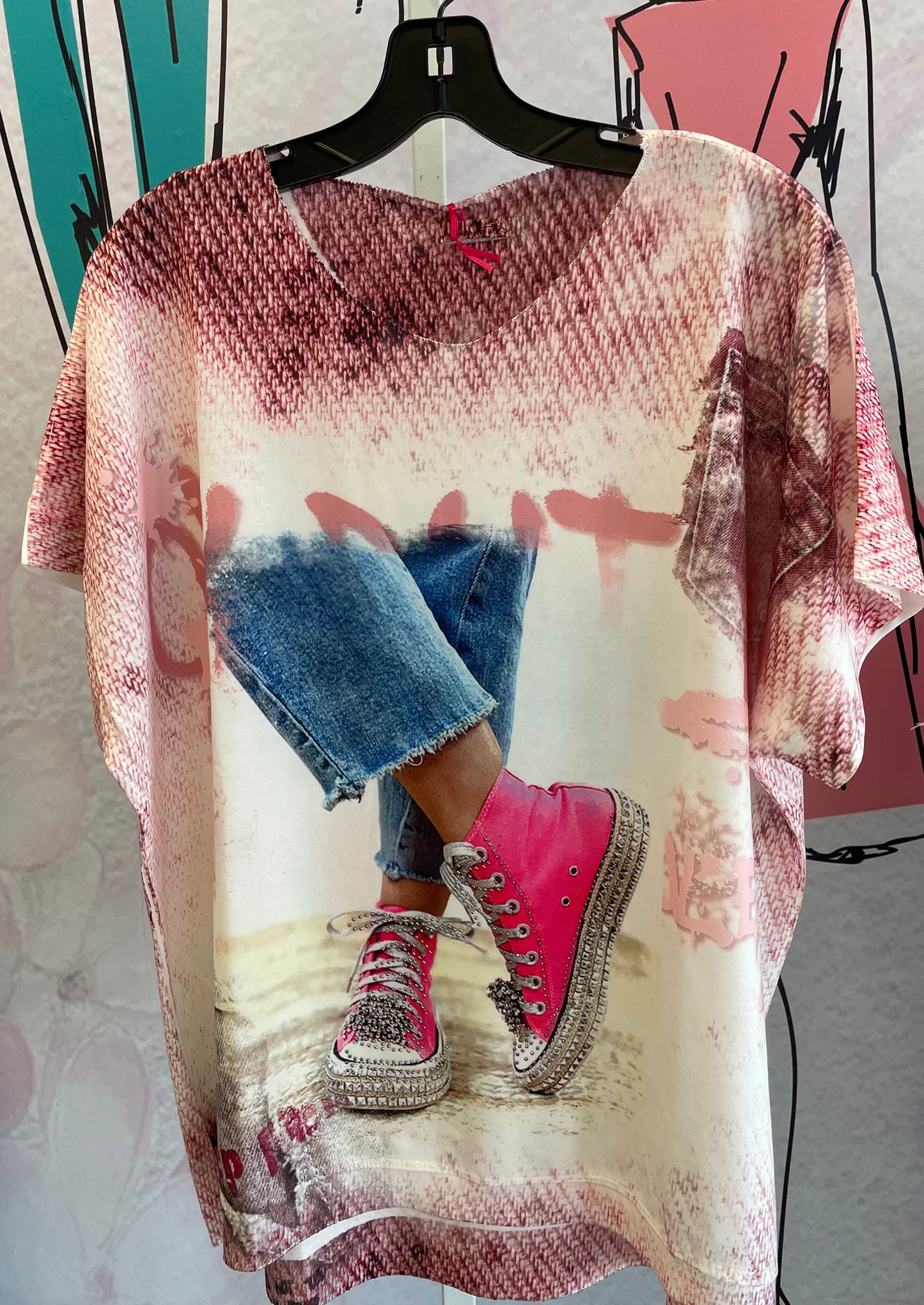 Yolly Hot Pink Sneakers With Rhinestones Top