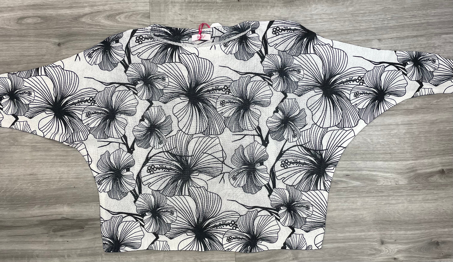 Yolly Black & White Long Sleeve Floral Top