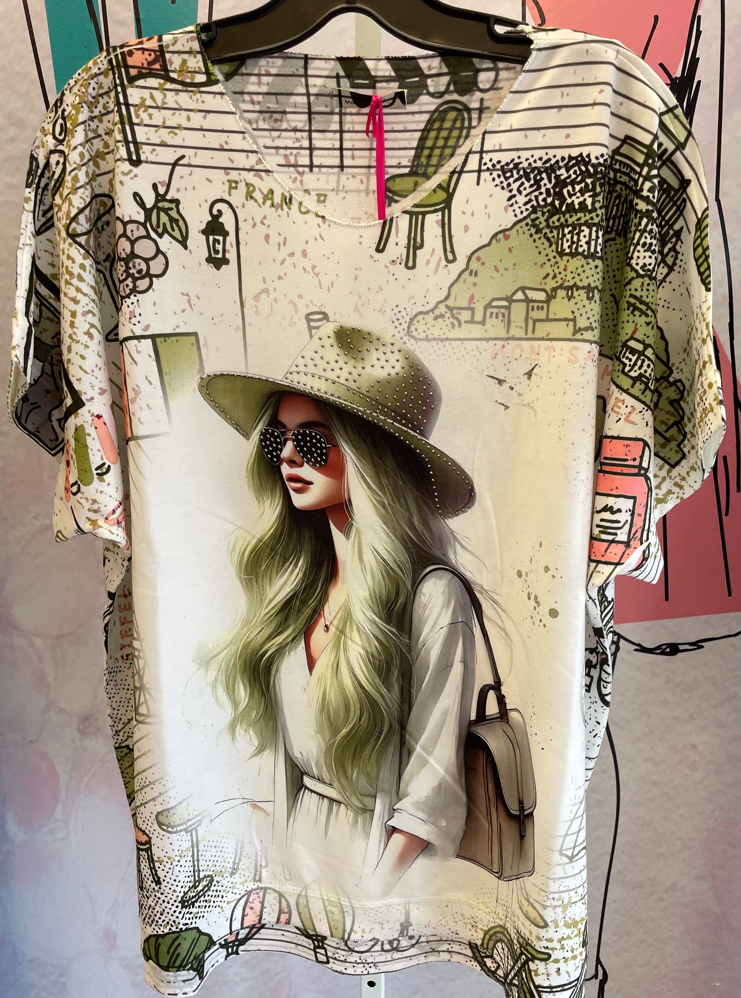 Yolly Green Haired Girl With Hat & Sunglasses Top