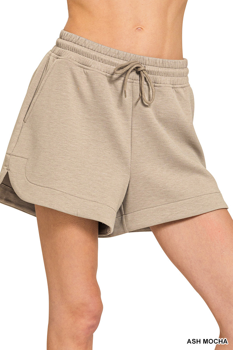Zenana Scuba Elastic Waistband Shorts W/Pockets