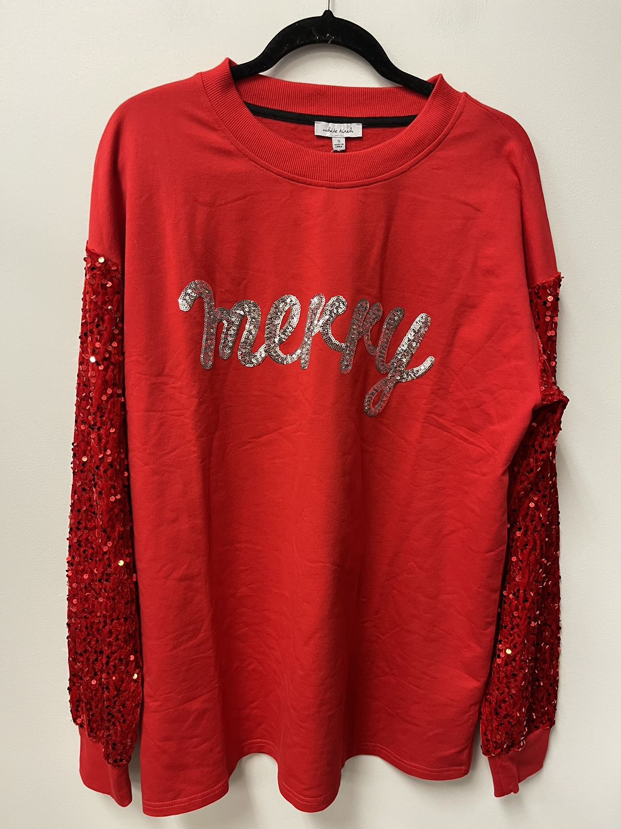 White Birch Merry Sequin Embellished Sweatshirt Tunic Top