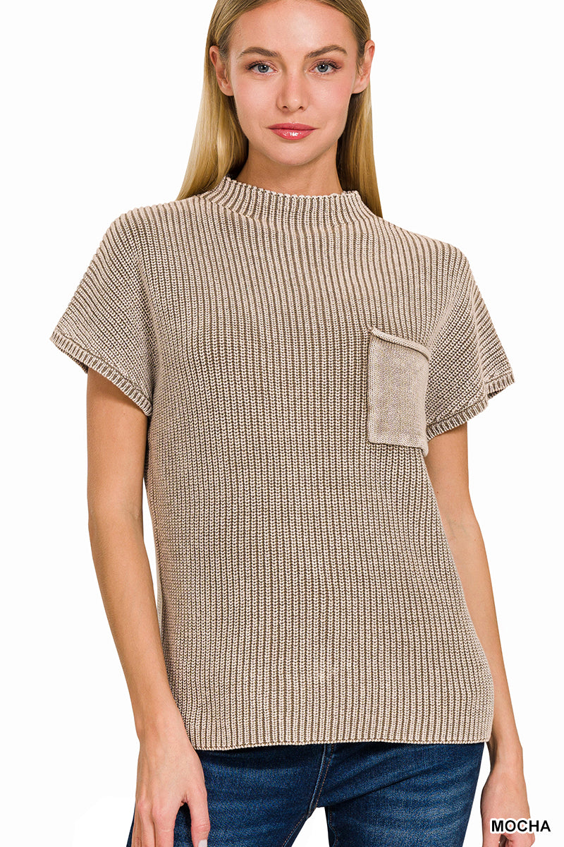Zenana Mock Neck Short Sleeve Sweater