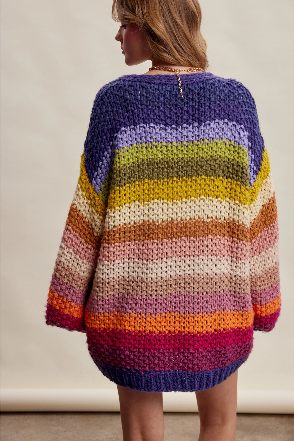 Listicle Rainbow Hand-Crochet Color Open Cardigan