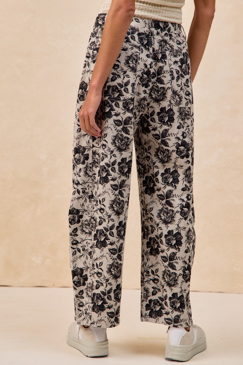 Bibi Rose Printed Twill Barrel Pants