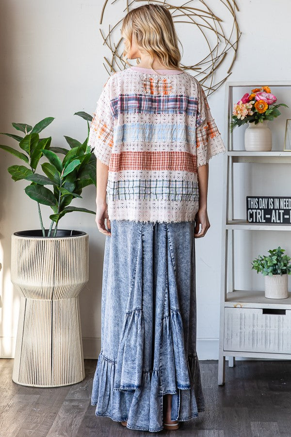 Oli & Hali Lace & Plaid Mix Top