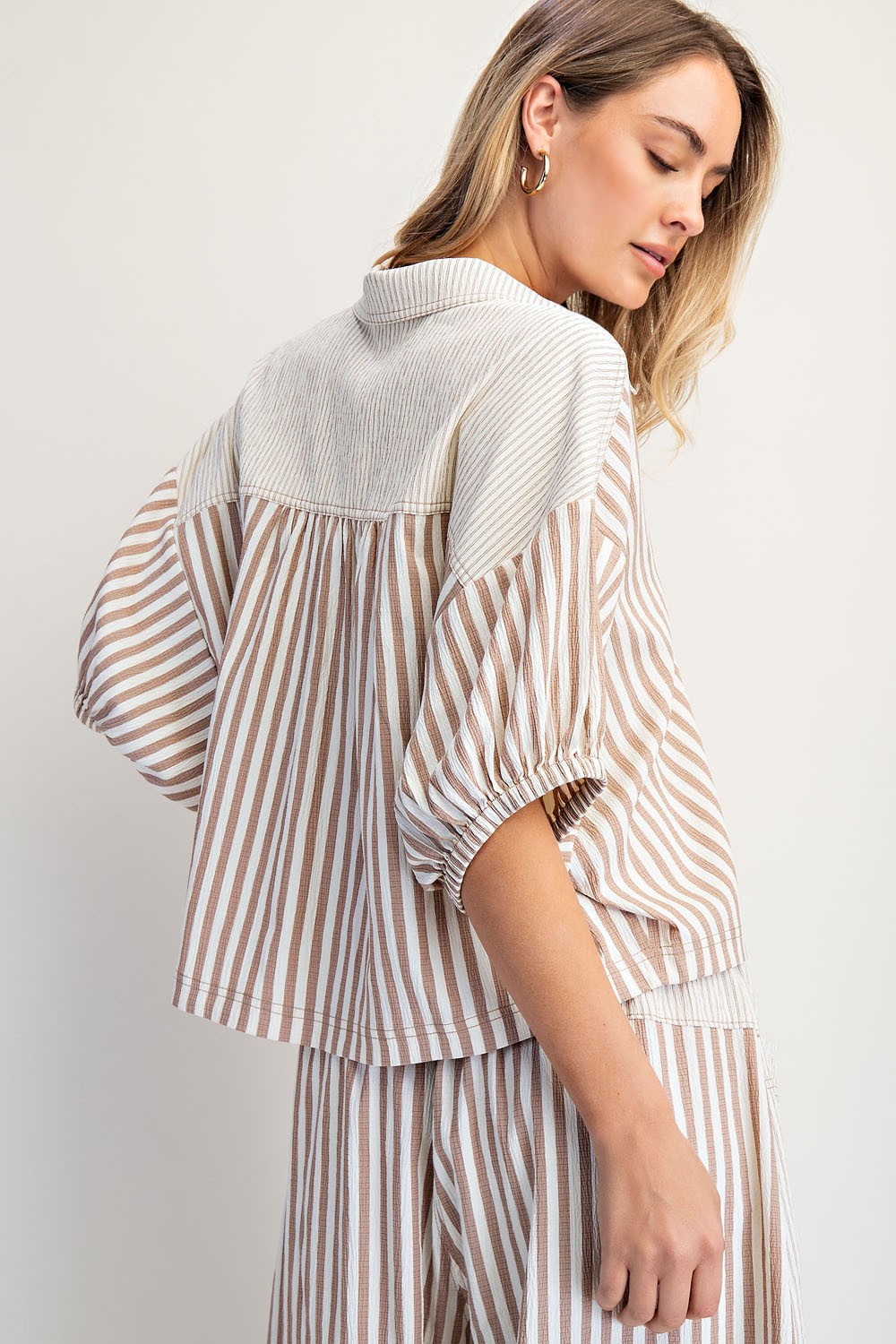 Cotierra Striped Relaxed Fit Burble Sleeve Top